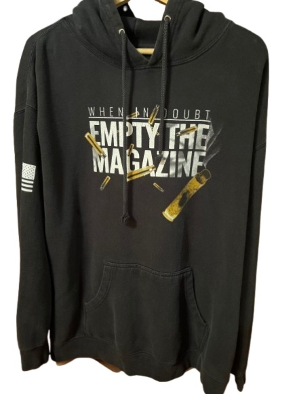 Men's Black Graphic Sweatshirt Hoodie - "Empty The Magazine" Size XXL